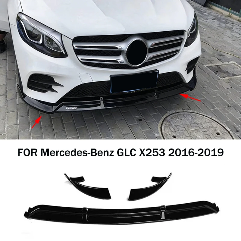 

FIT FOR Mercedes-Benz GLC X253 2016-2019 black ABS Front Bumper Lip Spoiler Body kit 3PCS Bumper protection