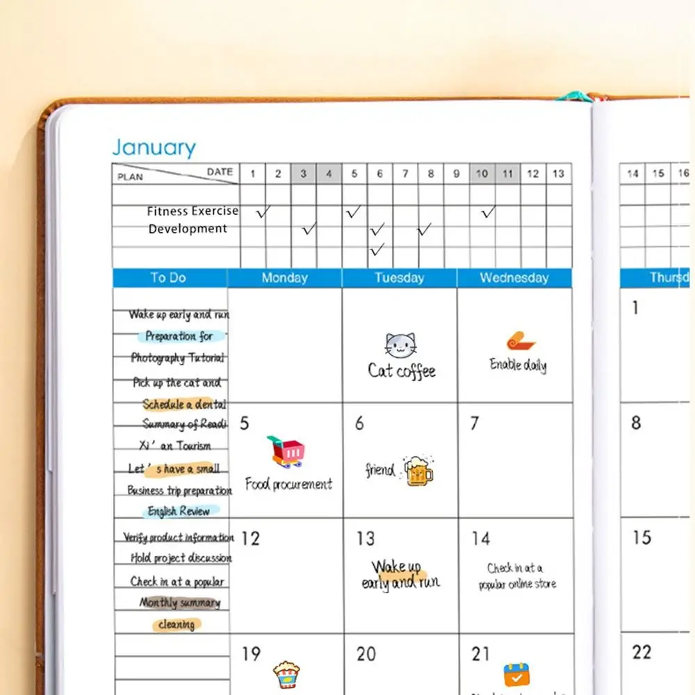 English 2026 Schedule Planner Notepad 12 Months Wear-resistant 365 Days Efficiency Notebook Bookmark Thick Paper