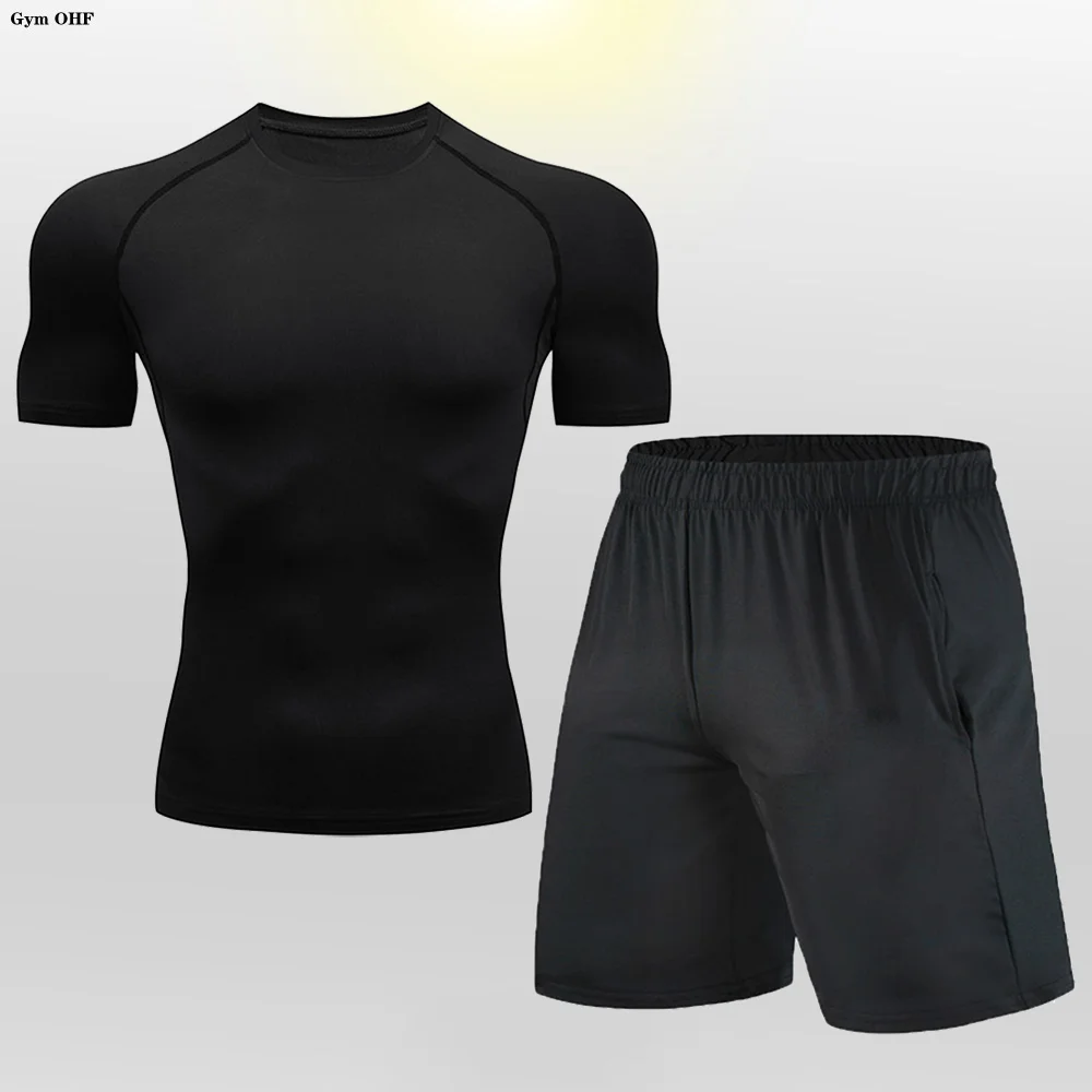 

Компрессионные быстросохнущие однотонные футболки, мужской новый летний спортивный топ для бега, облегающая одежда для бадминтона с рукавом до локтя