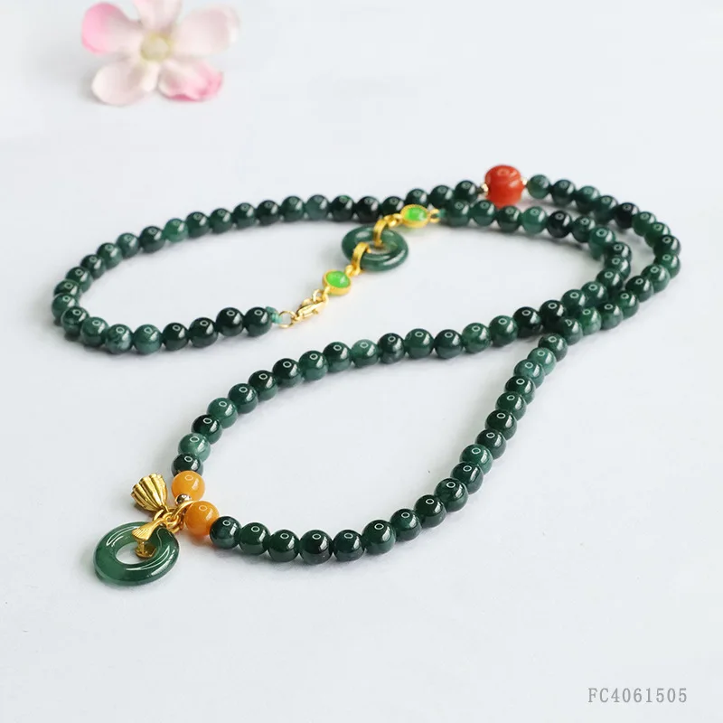 

Женское ожерелье из натурального бирманского жадеита класса А с синей водой Yingluo Hanfu