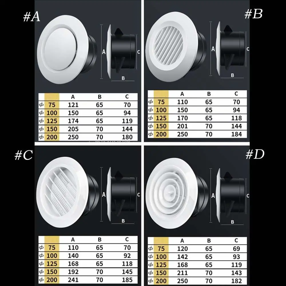 

Adjustable Round Air Vent Extract Valve White 75-200mm Air Vent Extract Valve Grille Plastic Wall Mount
