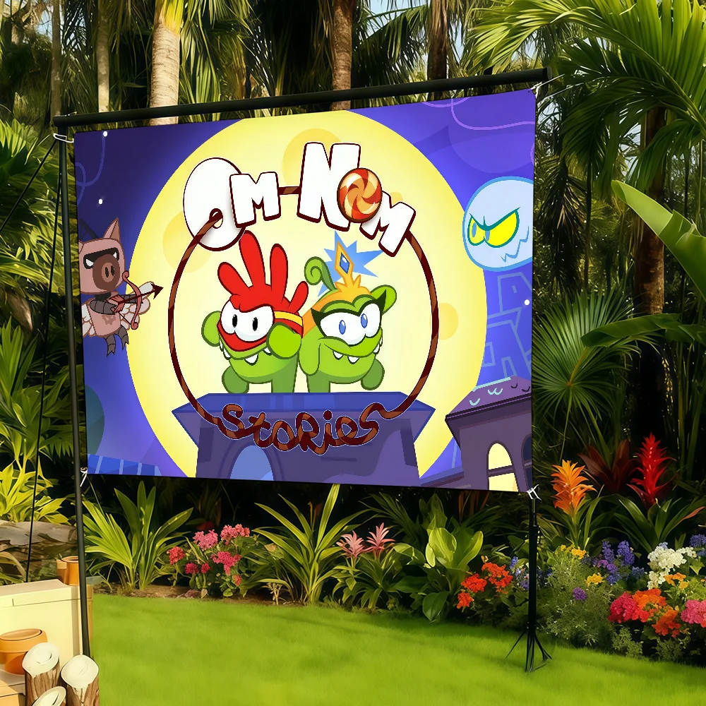 لطيف الكرتون لعبة مضحك O-Om N-Nom العلم للتخييم في الهواء الطلق نادي الحفلات المرآب بار غرفة الديكور راية