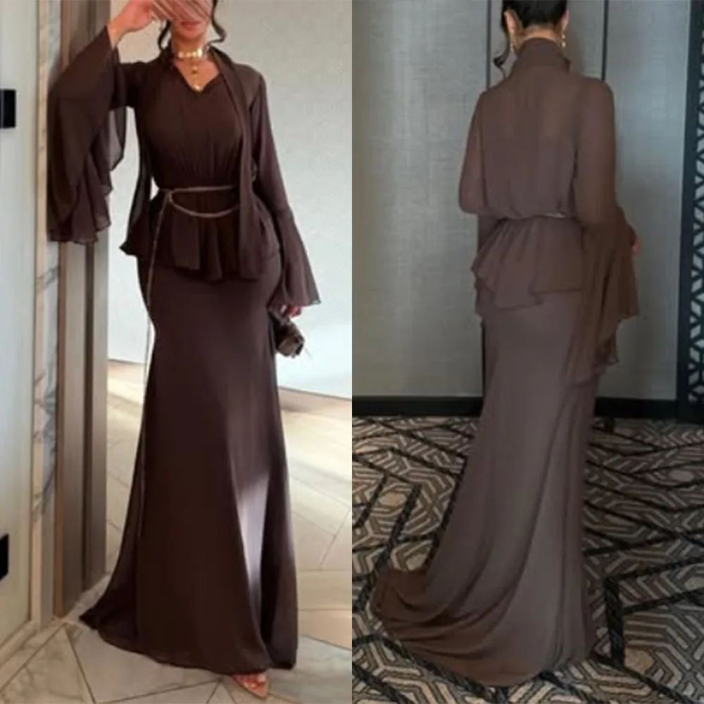 Vestidos Largos Personalizados con Cuello en V en Color Marrón para Bodas, Vestidos de Noche Elegantes, Vestido de Madrina Verde Oliva, فستان احمر، 원피스