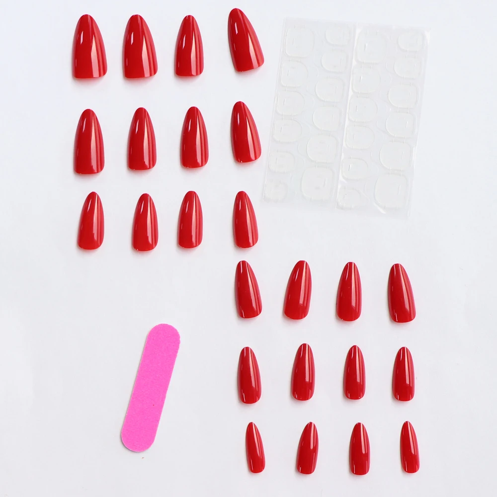 Pressione em Amêndoa Curta Vermelha Pressione nas Unhas, Sweet French Press on Nails, Cute Press on Nails, 24pcs