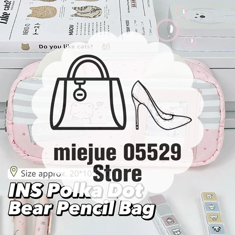 Cute Polka Dot Bear Pencil Case With Photo Slot And Large Space Perfect For Students Daily Stationery Storage