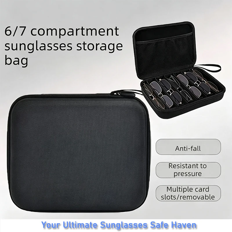 1PC 6 or 7 Compartment Adjustable Glasses Storage Box, Portable Travel Sunglasses Organizer Case, Protective Eyewear Holder