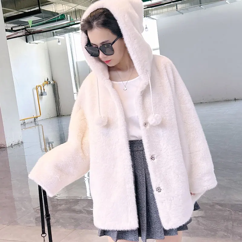 Mid-Length Witch fur Gold Mink Cashmere Coat Women\'s Fur One Hooded Jacket Fall/Winter Fashion Trend All-In-One Cardigan Fur