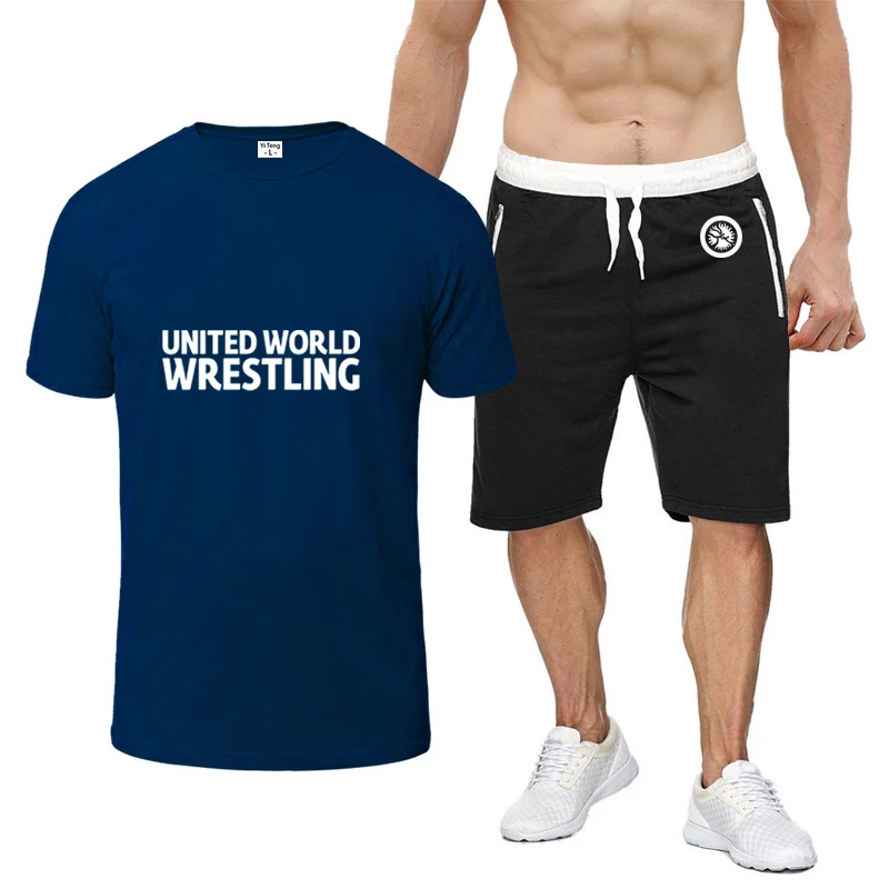 

United World Wrestling UWW Tailored Fit Shaped And Durable Premium Ice Silk Round Neck Short Sleeve T-shirt Pants Suits
