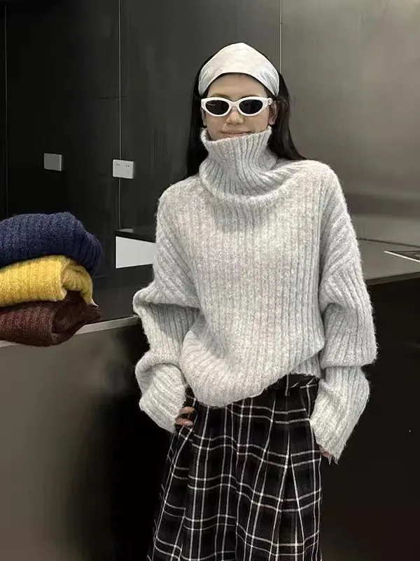 

Ретро Sli Thiened с высоким воротником, вязаный свитер, женский осенне-зимний новый универсальный теплый длинный топ све