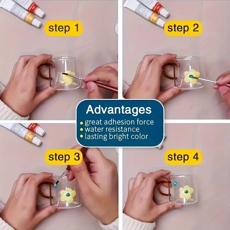 Pittura per vetro da 12 colori da 0,41 once, pittura decorativa creativa per vetro fai da te dipinta a mano, può essere utilizzata per prodotti in vetro