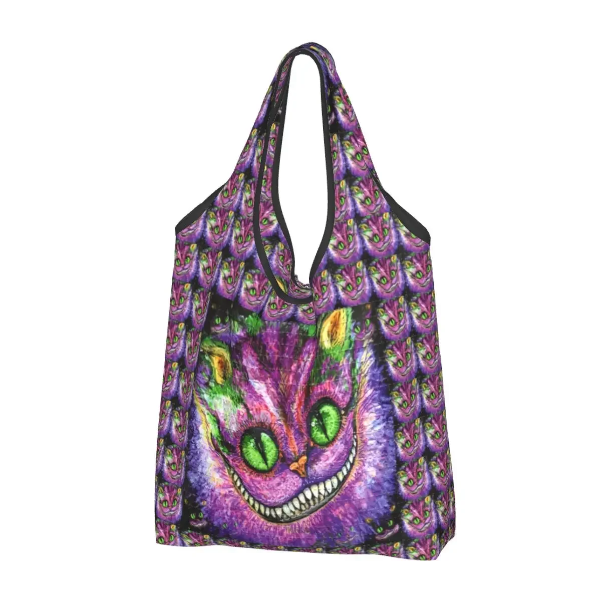 Custom Cheshires Cat Grocery Shopping Bag Fashion Shopper Tote Shoulder Bags Big Capacity Portable We're All Mad Here Handbag