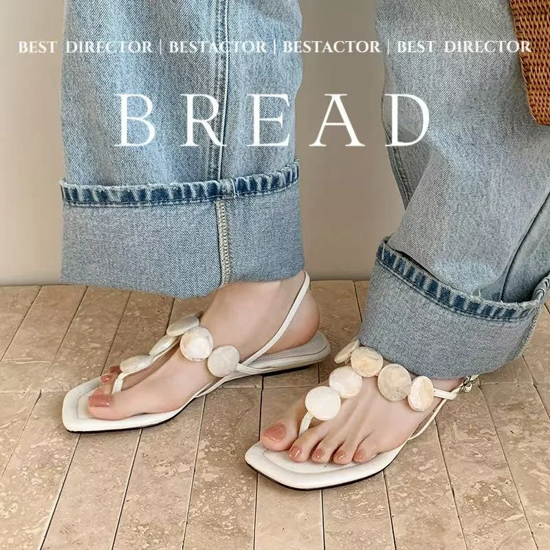 2026 new summer women sandals natural leather 22-25cm microfiber+sheepskin t-strap ankle-buckle crystal button women shoes