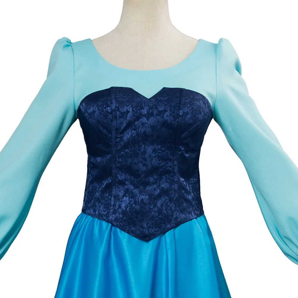 Prinzessin Ariels Cosplay Fantasia Kostüm Cartoon Film Meer blau langes Kleid Ballkleid Hüftgurt Set Kleidung Halloween Party Anzug