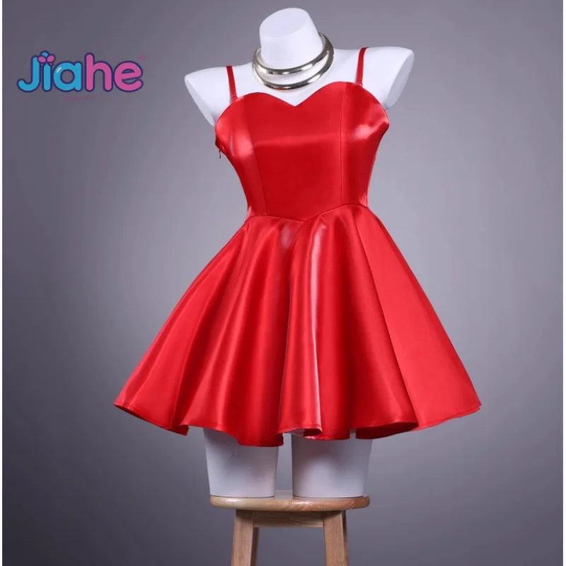 اللباس الداخلي والجوارب مع اللباس الداخلي Garterbelt · أزياء تنكرية للنساء فستان أحمر متألق قلادة مجموعة زي حفلة الهالوين