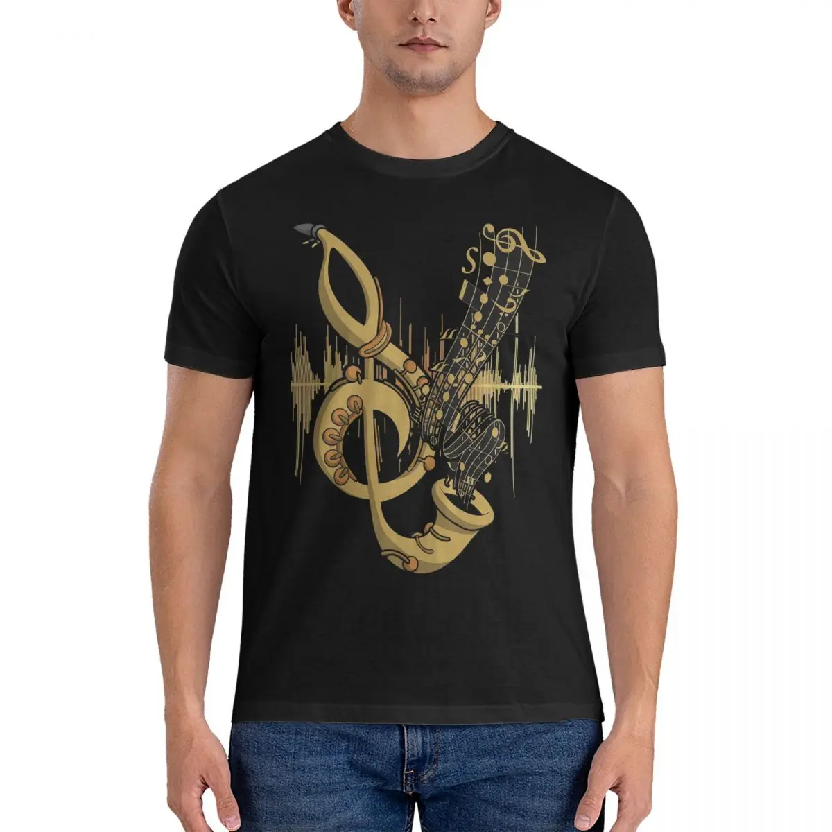 Saxophone Player - Music Art Girls Y2k Graphic T-Shirt for Men Cotton Plus Size T Shirts Men's Short Sleeve O-Neck Tops S-6XL