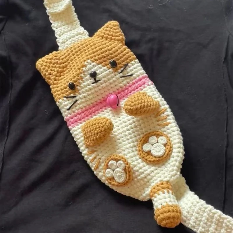 Cat Crossbody Bag DIY Material Yarn, Mobile Phone Bags Yarn Crochet Thread Set,Cute Coin Purse, Couple Weaving Gift Knitted Yarn - Image 3