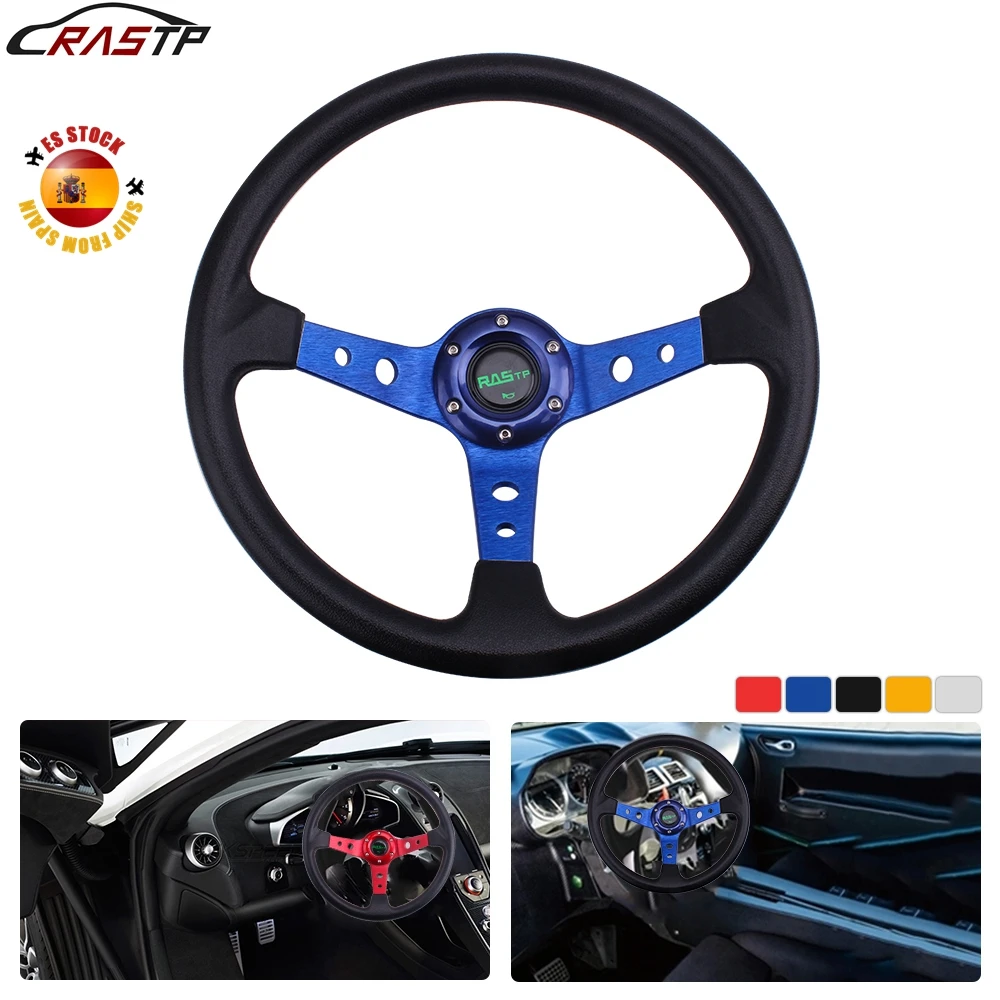 RASTP- Universal 14inch 350mm Racing Drift Steering Wheel  Aluminum PU Car Sport Steering Wheels Car Accessories RS-STW020-TP