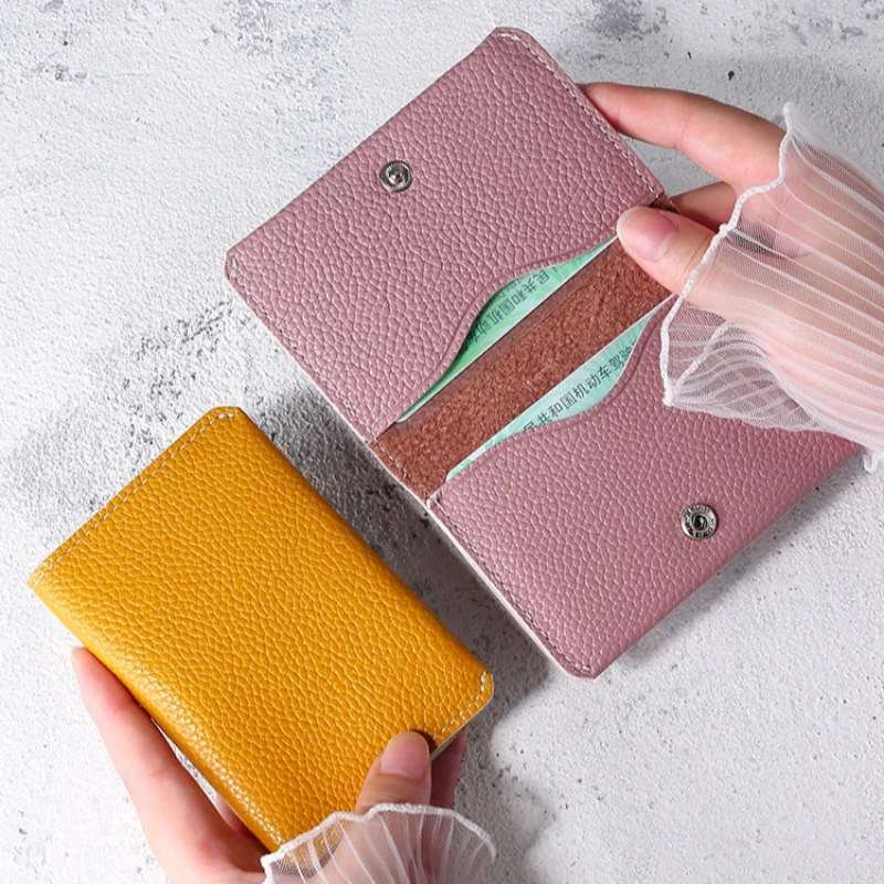 Genuine Leather ID Card Holder Fashion Solid Color Short Wallet Women's Credit Card Holder Wallet