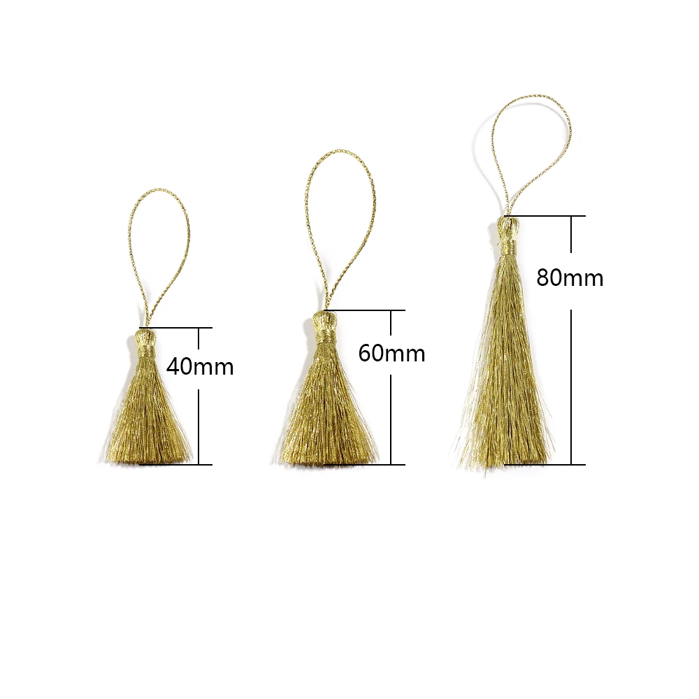 30 pcs/Pack Gold Silver Color Tassels Polyester Silky Fringes with Cord Loops for DIY Bookmark Jewelry Craft Handmade Materials