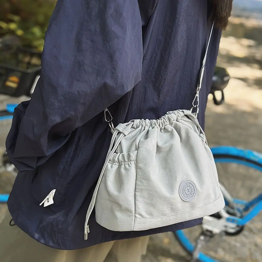 

Корейский стиль, сумка-ведро на шнурке, легкая нейлоновая сумка на плечо, однотонная сумка из ткани Оксфорд, сумка через плечо для улицы