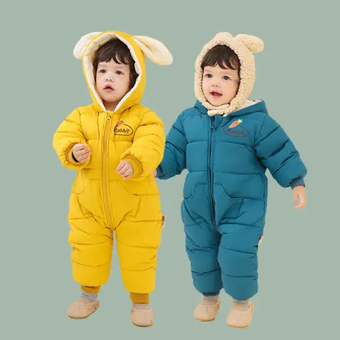Inverno Neonato Bambini Ragazzi Pagliaccetti di Cotone Imbottito Orecchio Tute Con Cappuccio Per 0-3Y Ragazze di Spessore Caldo Babys Ragazze Degli Indumenti Da Notte Onesies