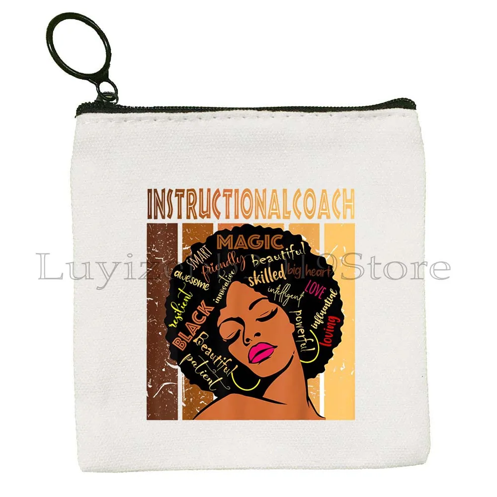 กระเป๋าผ้าแคนวาสลายดอกไม้ Afro Diva ผู้หญิงผิวสีดำ สวยแบบแอฟริกัน พร้อมช่องใส่เหรียญ กระเป๋าใส่กุญแจ กระเป๋าสตางค์แบบซิป