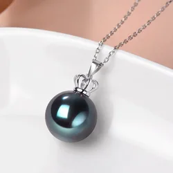 Geniune Sea Water Black Tahitian Pearl Pendant Women,925 Sterling Silver Pearl Necklace Girls Mother Wife Birthday Gift
