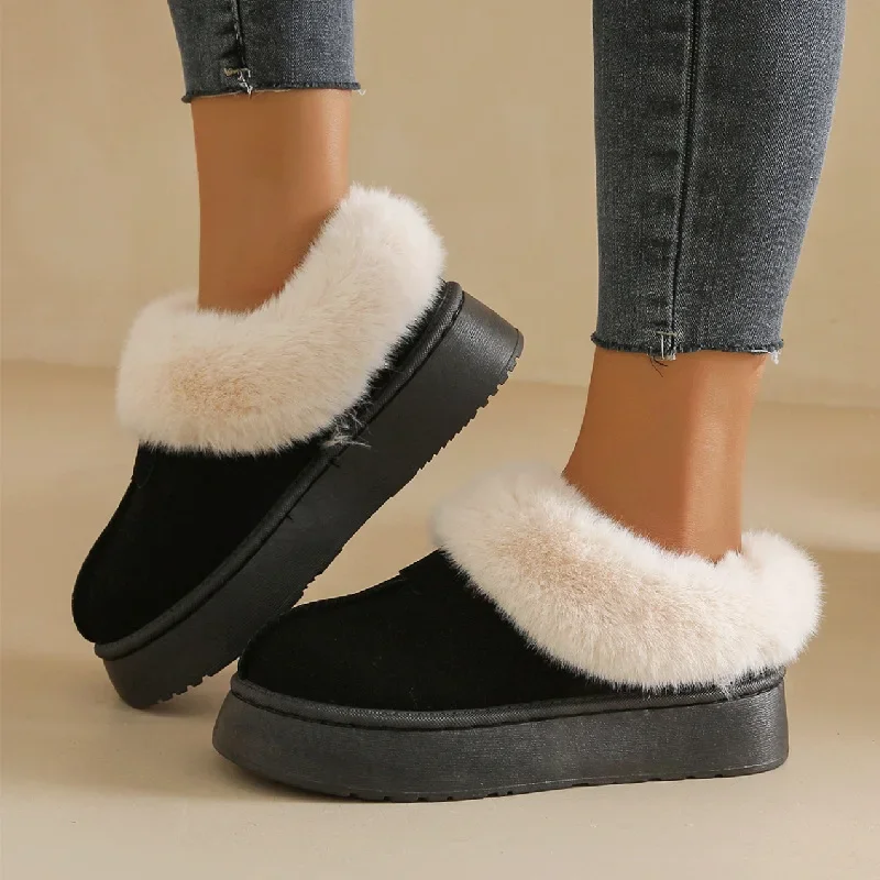 

2024 Women's Snow Boots Fur Fur Slippers Female Wearing New Baotou Platform Half Drag Thick Sole Cotton Shoes Women Ankle Boots