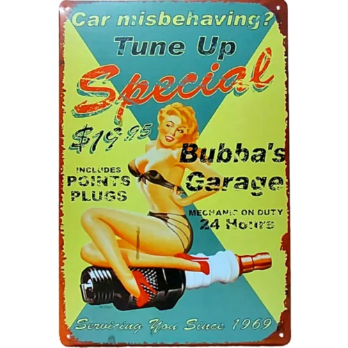 Vintage Bubba's Garage Auto Shop Metal Sign Retro 50s Advertisement Sign 12