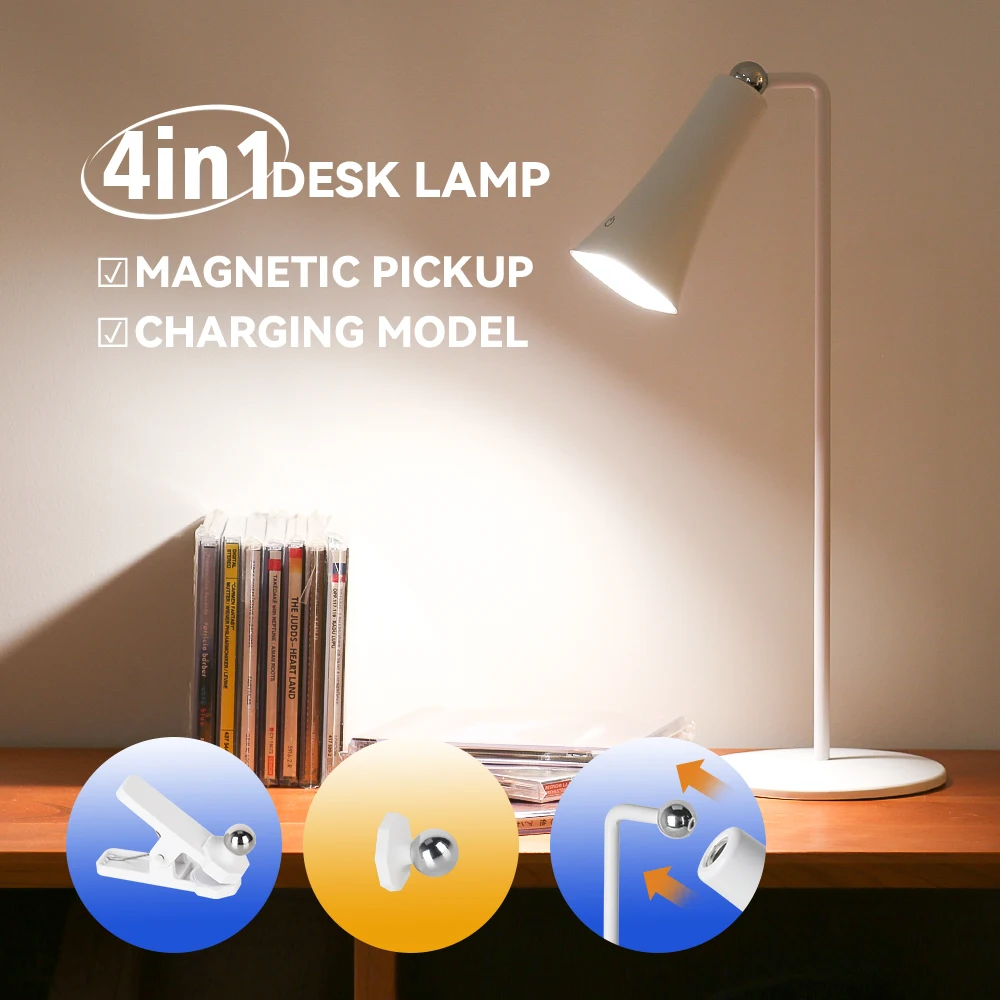 Luckyled Multifunction LED Desk lamp Type-c Rechargeable 4000K Reading Lamp 4 In 1 Portable Bedside Night Light Wireless