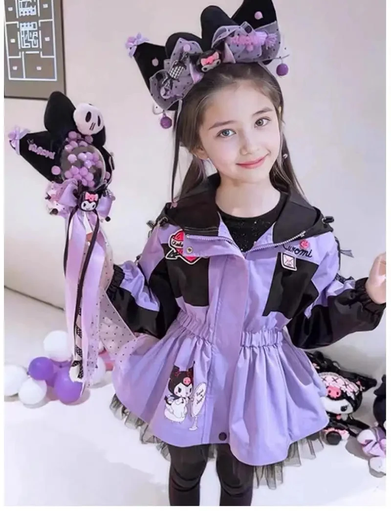 سترة كورومي كاواي للأطفال البنات لخريف جديد كارتوني سينامورول سترة مطرزة بقلنسوة للاستخدام الخارجي سترات خصر قابلة للسحب