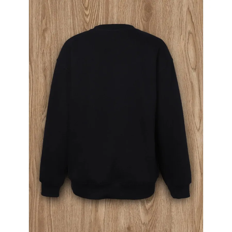 Pull décontracté basique pour femme, manches longues, imprimé battement de cœur, col rond, noir, printemps, automne