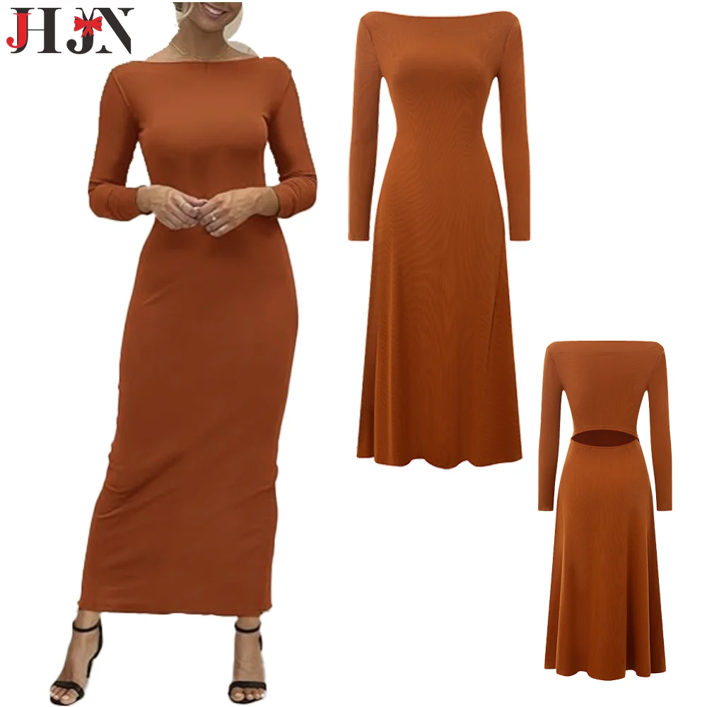 2024 Autumn Women's Slim Long Sweater dress Solid colour Shawl Sexy Knee-length skirt High elasticity Comfortable Dresses