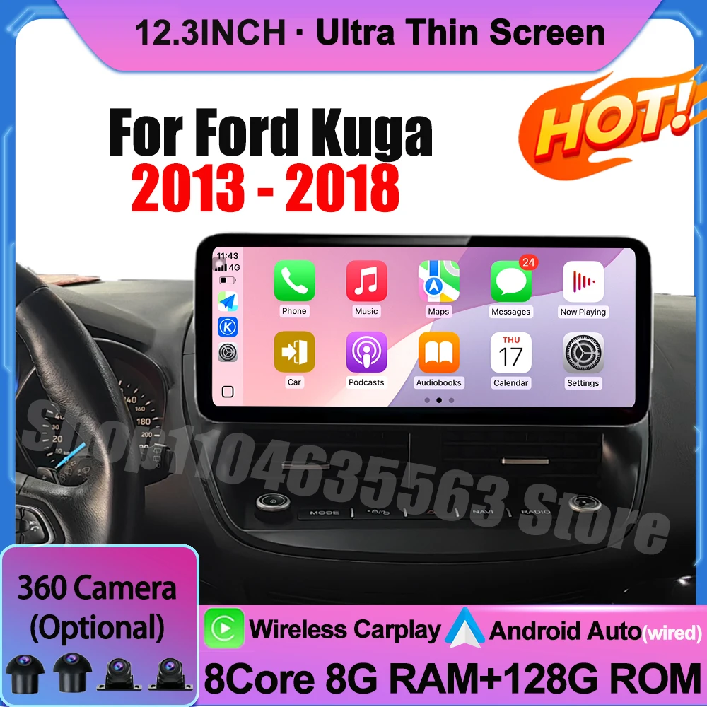 

Android 14 Car Radio For Ford Kuga 2013 2014-2018 Multimedia Player Stereo Navi GPS QLED Screen 2400*900P Head Unit No 2din DVD