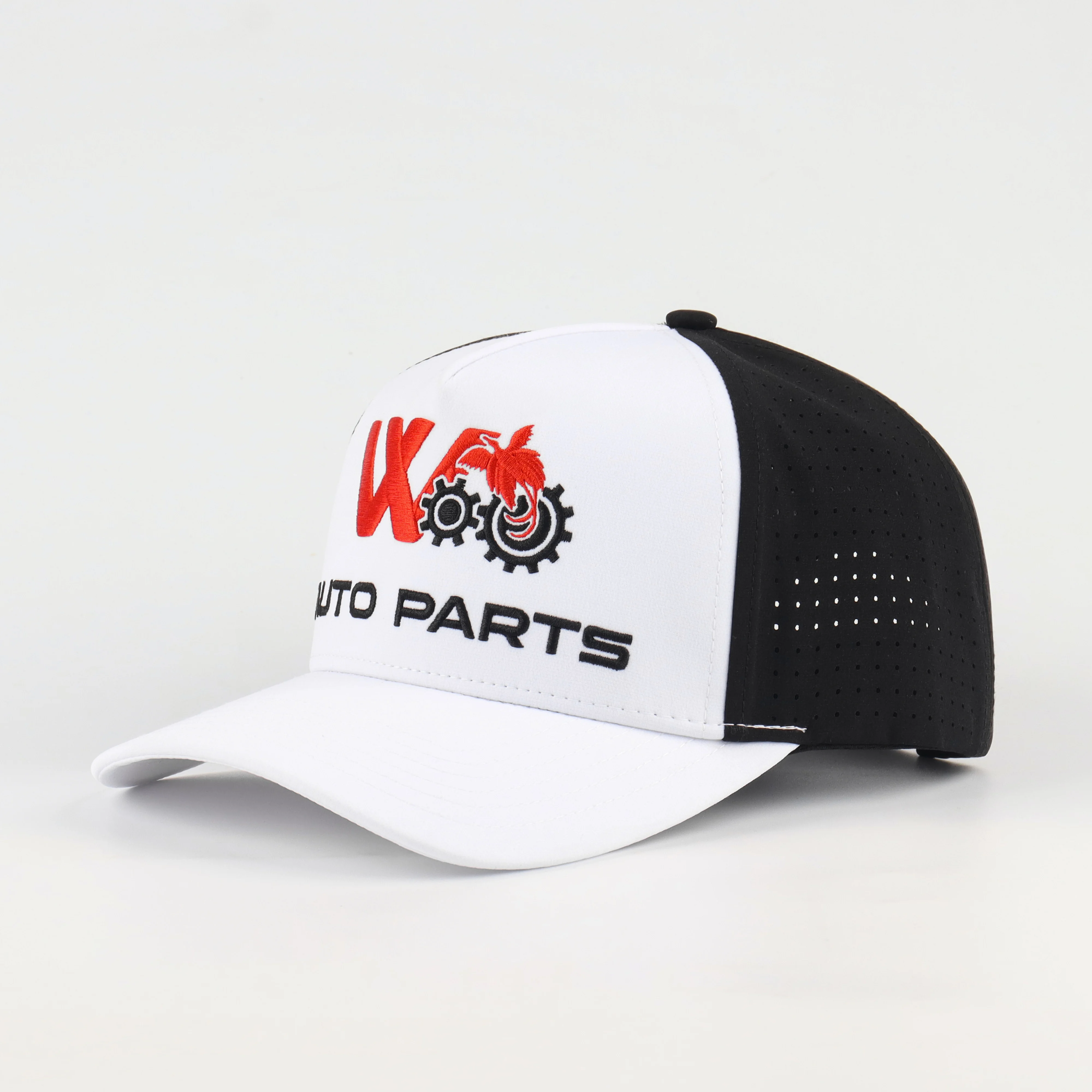 Oem Custom High Quality Men Women White Laser Cut Hole Perforated Dad Hat,5 Panel Curved Brim Woven Patch Logo Rope Baseball Cap view 3