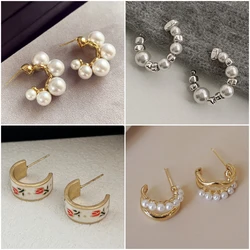 Eenvoudige Geometrie C-Vorm Oorbellen Voor Vrouwen Statement Sieraden Vintage Trendy Email Bloem Open Vierkant Metalen Hart Oorbellen Cadeau