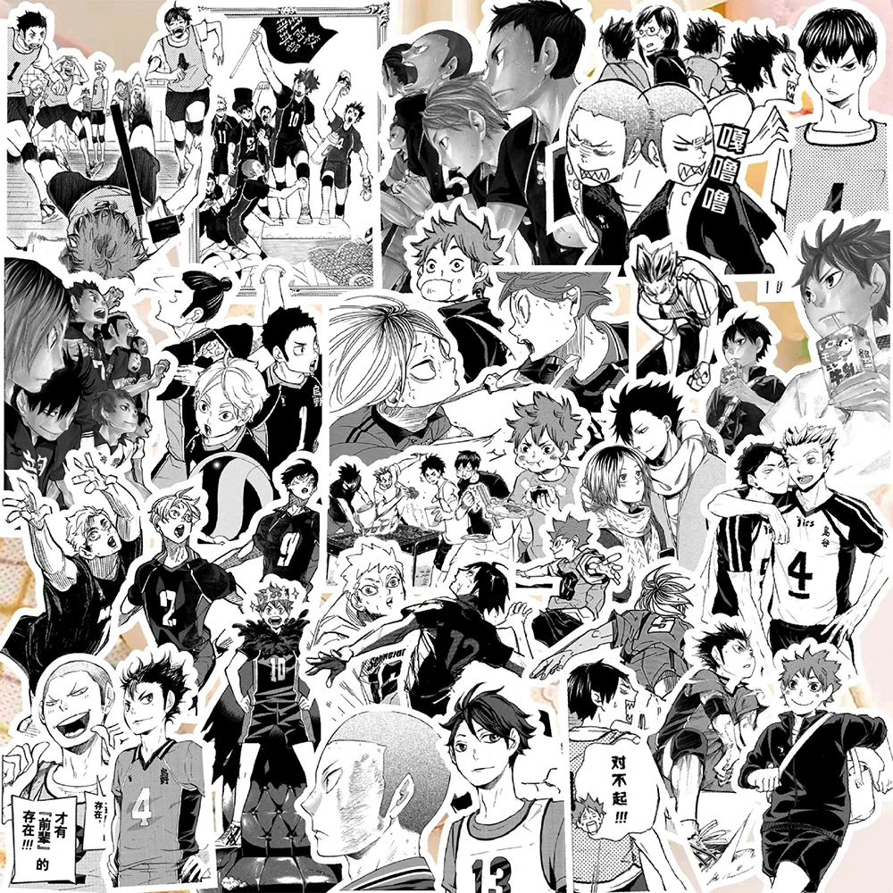 10/30/68pcs Black White Haikyuu Graffiti Stickers Anime Cool Japan Volleyball Cartoon Decals for Kid DIY Laptop Diary Guitar Car