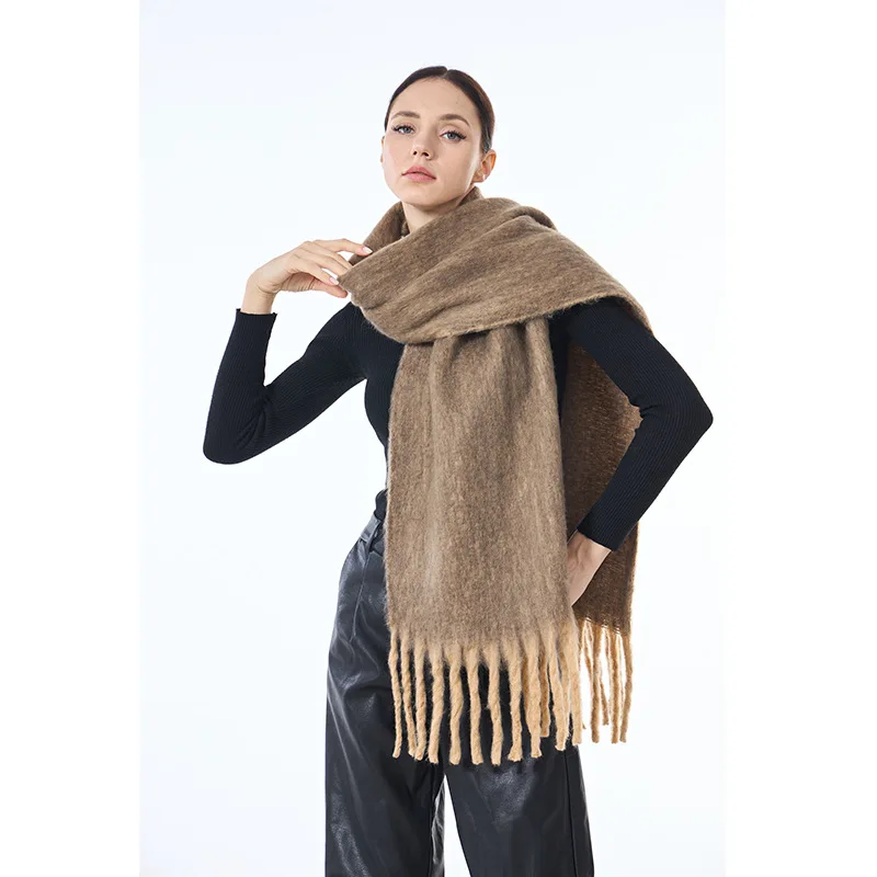 Autumn and Winter Women\'s NEW Soft Pashmine Wool Long Scarf Macaron Solid Fashion Warm Outdoor Large Muffler Shawl