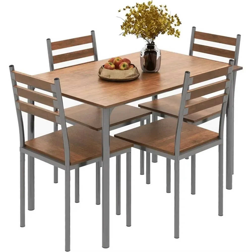 Mesa de jantar moderna, mesa retangular cozinha set, 4 cadeiras para pequeno espaço