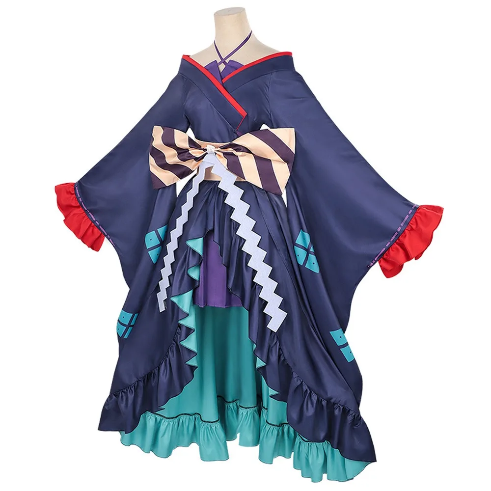 

Princess Kaguya Cosplay Costume, Tsukimi Yachiyo Dark Blue Dress, Elegant Long Sleeve Anime Party Dress for Convention Halloween