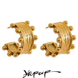 Yhpup France Fashion 18k Gold Plated Stainless Steel C Shape Hoop Earrings High Quality Geometry Charm Waterproof Jewelry Bijoux