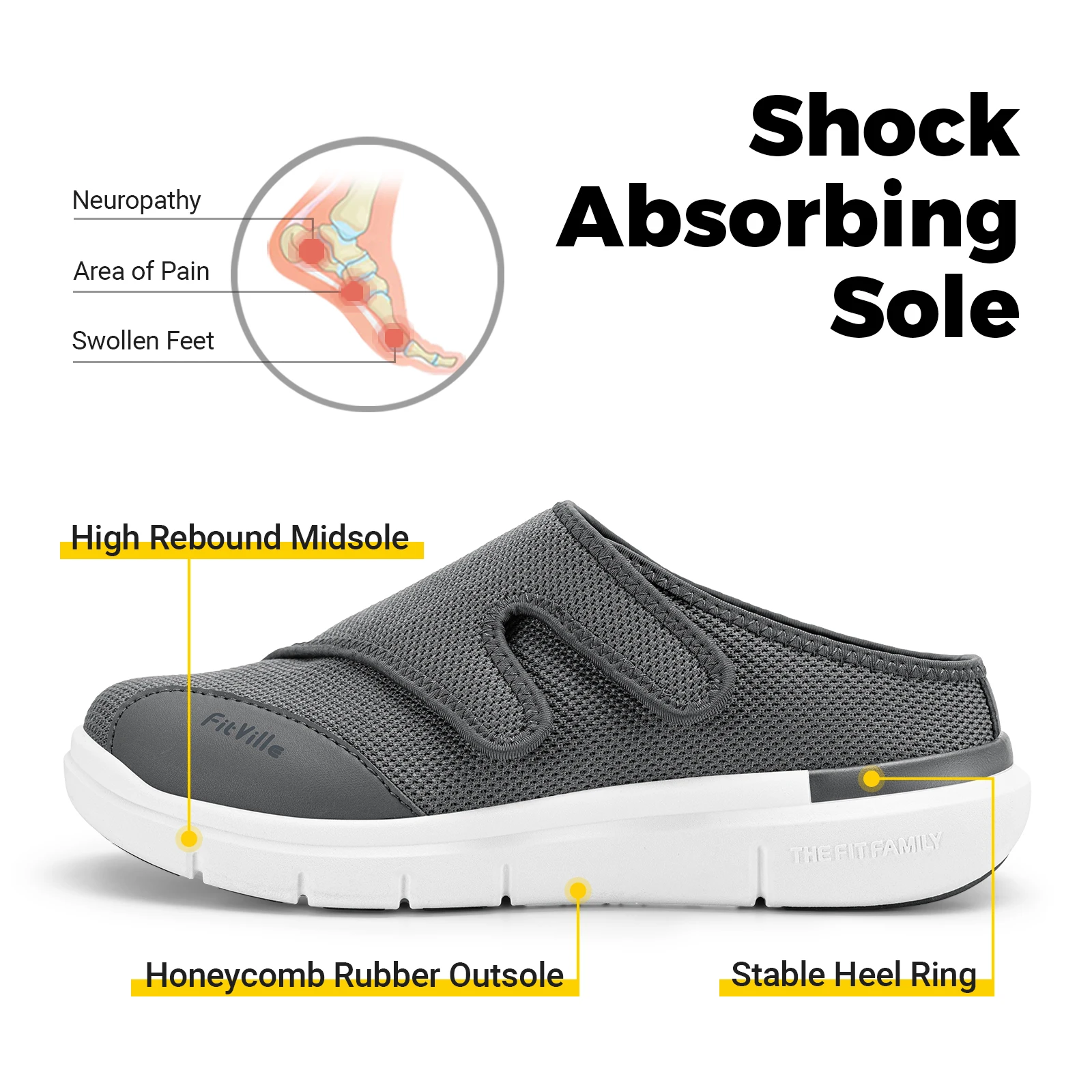FitVille Men's Diabetic Shoes Orthopedic Slippers with Arch Support Extra Wide Toe Slip-On Sandals All-Day Comfort Swollen Feet