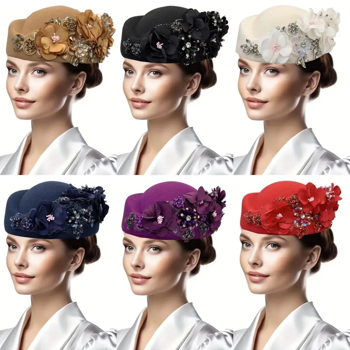 

Vintage Church Derby Fascinator Hat African Casual Felt Turban Hat Head Wrap for Women