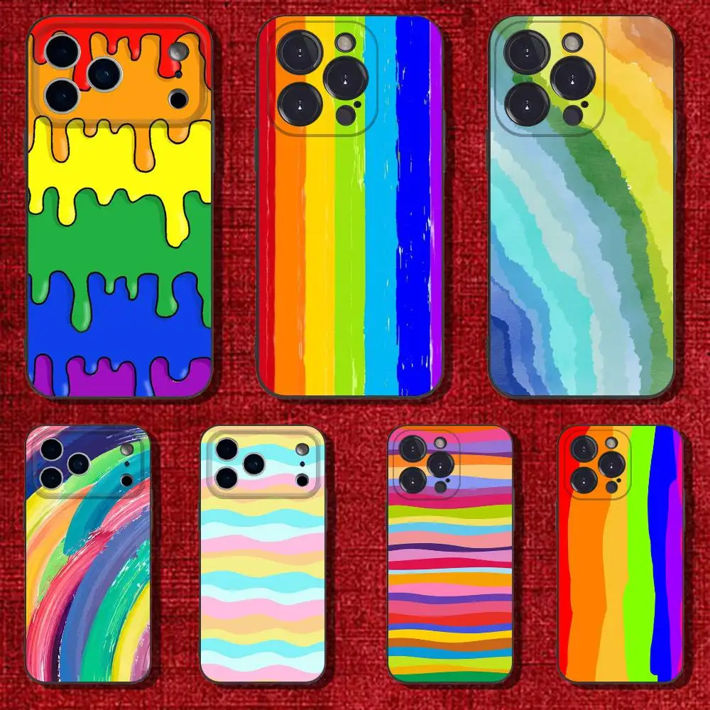 

Colorful Rainbow Stripe Phone Case For iPhone 6,17,16,15,14,13,12,11 Plus,Pro Max,XS,X,XR,SE,Mini,8,7,Soft Silicone Black Cover