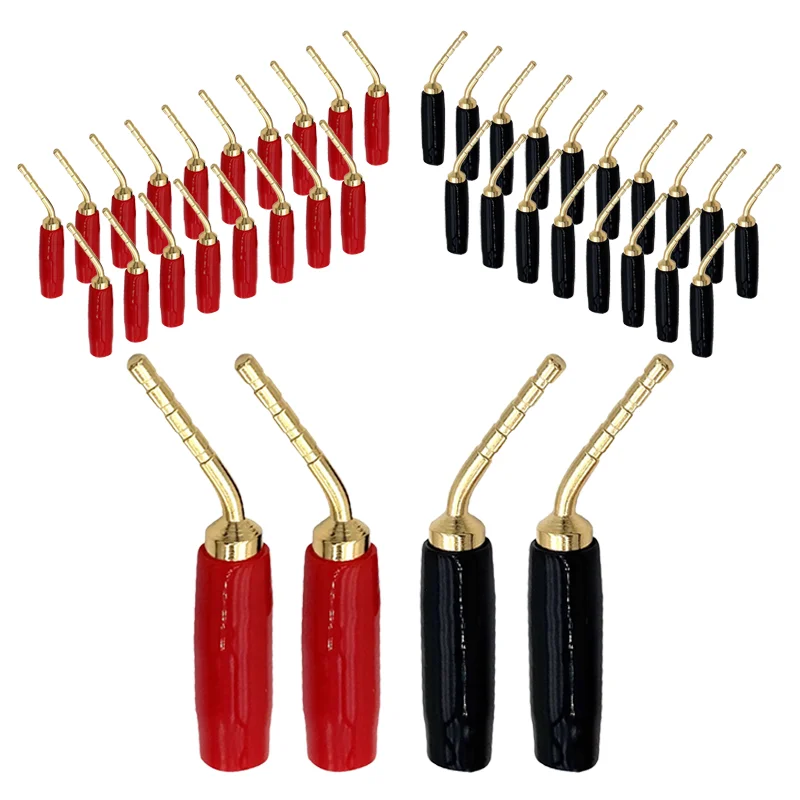 

20Pcs 2mm Banana Plug Connector Red Black Curved Pin Right Angle Banana Male Plugs Audio Speaker Wire Cable Connectors