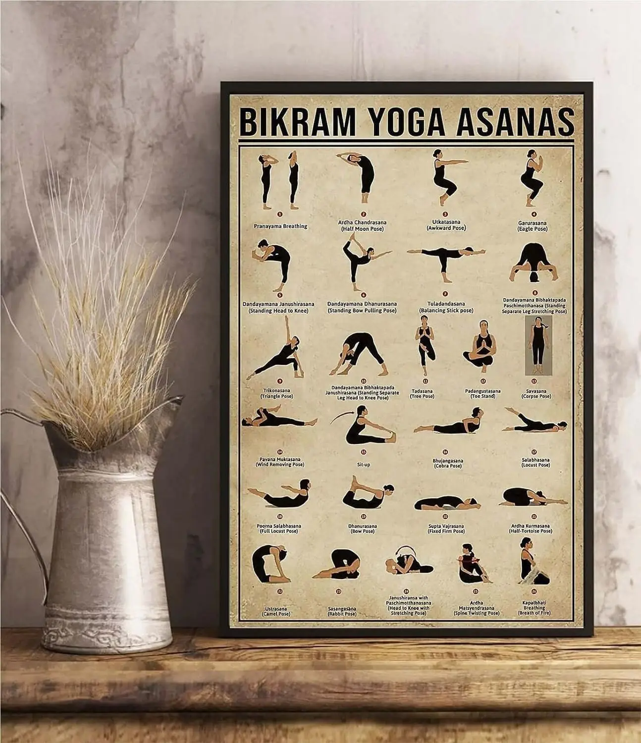Affiche métallique sans cadre pour l'apprentissage des asanas et poses de yoga Bikram, enseignes métalliques pour écoles, en métal, en pouces