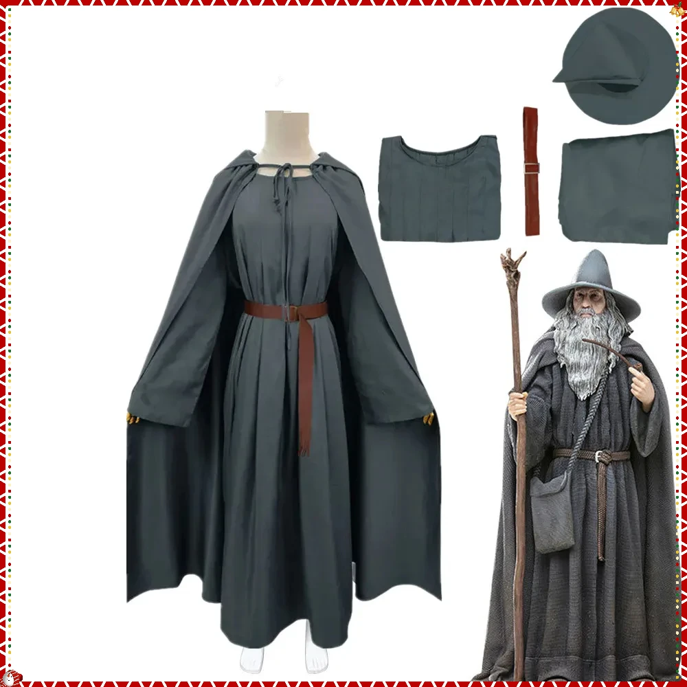 

Movie Gandalf Cosplay Costume Anime Sorcerer Cos Uniform Halloweeen Carnival For Men Women Cloak Cape Hat Suit Perform Clothes