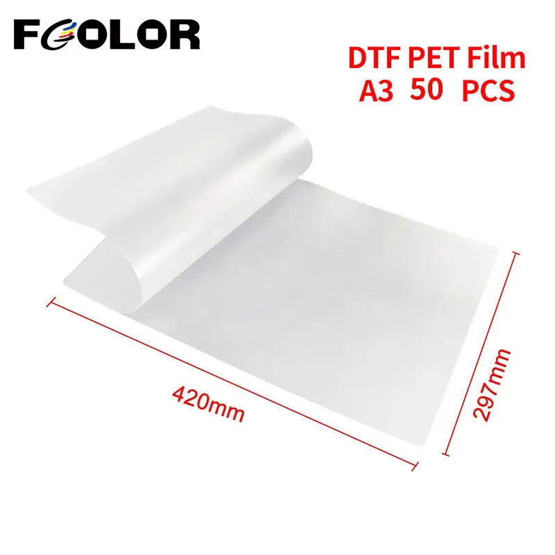 Fcolor-película A3 DTF PET de 50/100 hojas, película de doble revestimiento DTF para impresora A3 L1800 L805, papel de película de transferencia térmica DTF