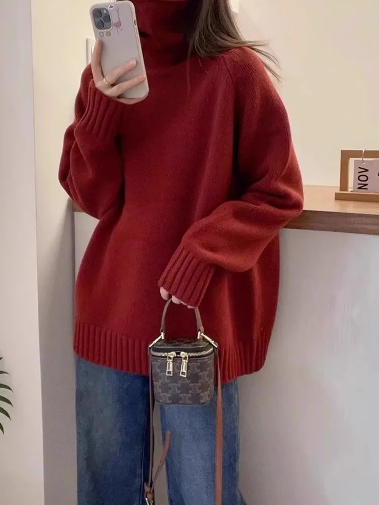 

Soft Cozy Women's Knitwear High Collar Long Sve Loose Fit Autumn Winter New Sle Warm Base Layer Turtlene Pullover Top