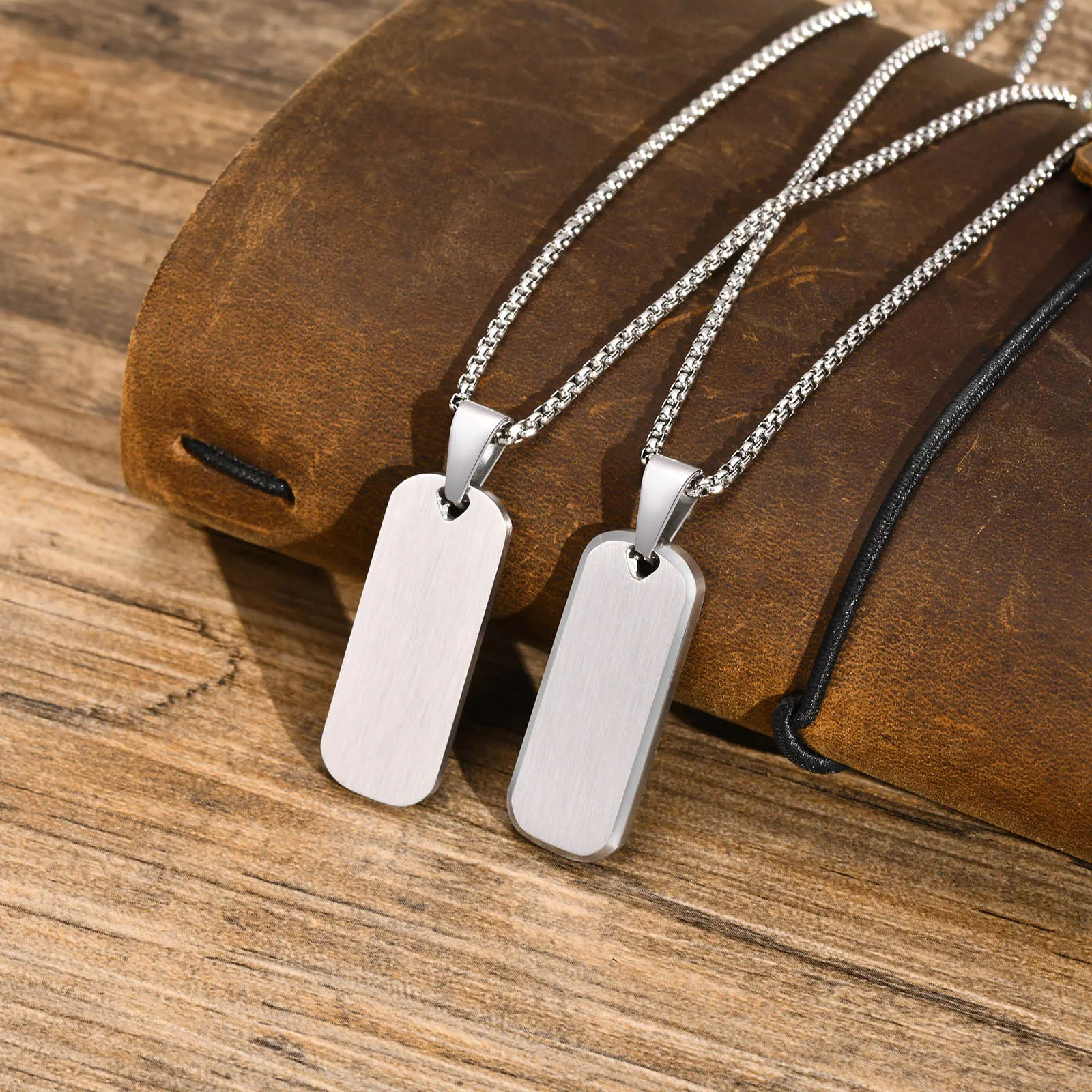 Rectangle Bar Necklaces for Men, Waterproof Stainless Steel Geometric Pendant Collar, with Box Chain 45/50/55/60/70cm